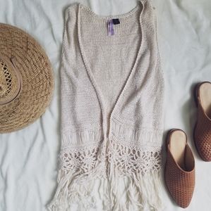 Ivory Boho Festival Loose Vest with Fringe